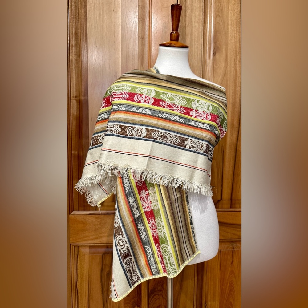 Indigenous People-Motif Woven Fabric, Use as Shawl/Table Runner/Curtain Valance
